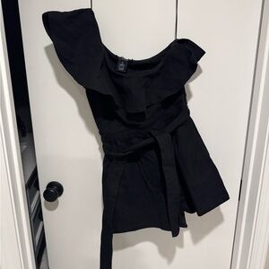 Flying tomato, One shoulder denim Ruffle romper